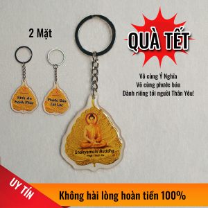 Móc chìa khóa là Bồ Đề in hình Phật Thích Ca và các kiểu chữ khác nhau