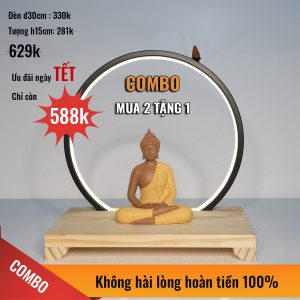 Chân đèn led đế gỗ 30cm / Đế đặt tượng Phật / trang trí decor tiểu cảnh