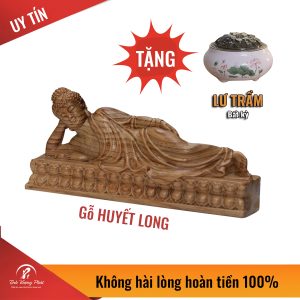 Tượng Phật Thích Ca nhập Niết Bàn gỗ Huyết Long TẶNG Lư Trầm / Đặt trong Phòng Thờ, Phòng Thiền